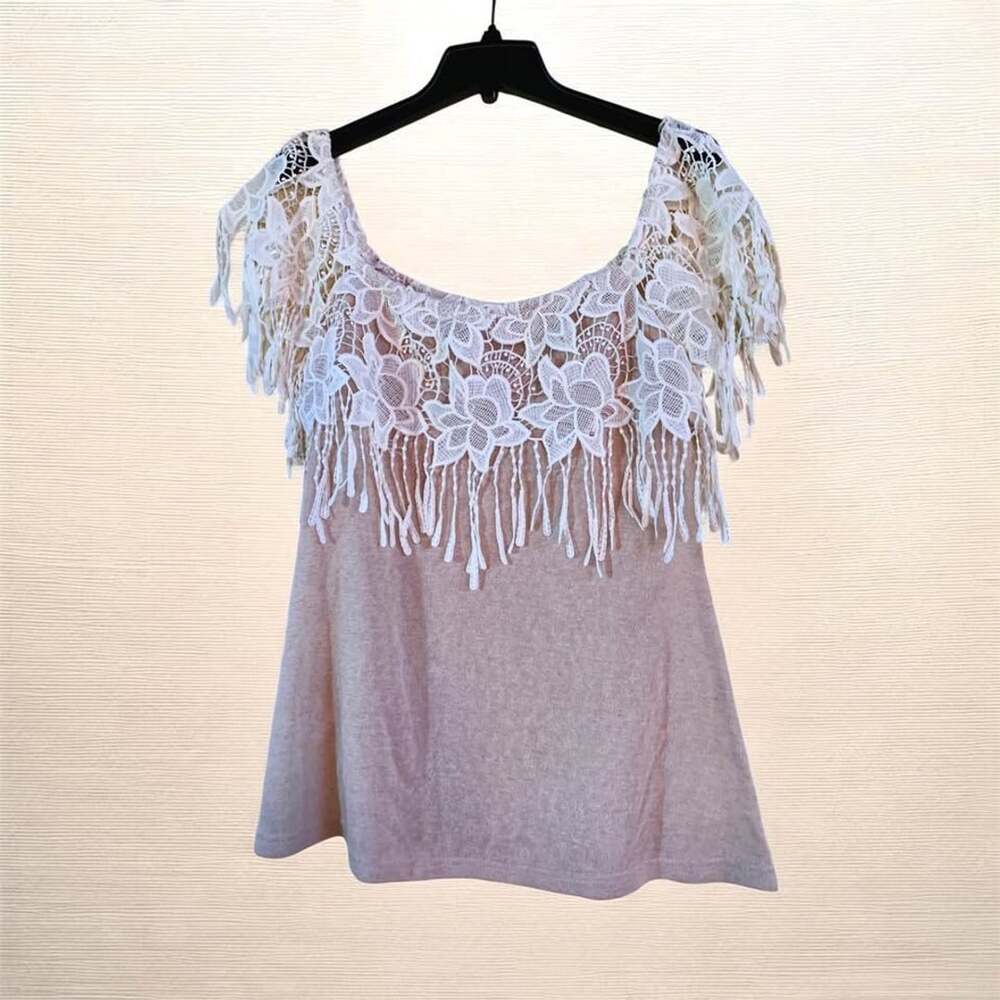 Anthropologie Ryu Lace Fringe Collar Top